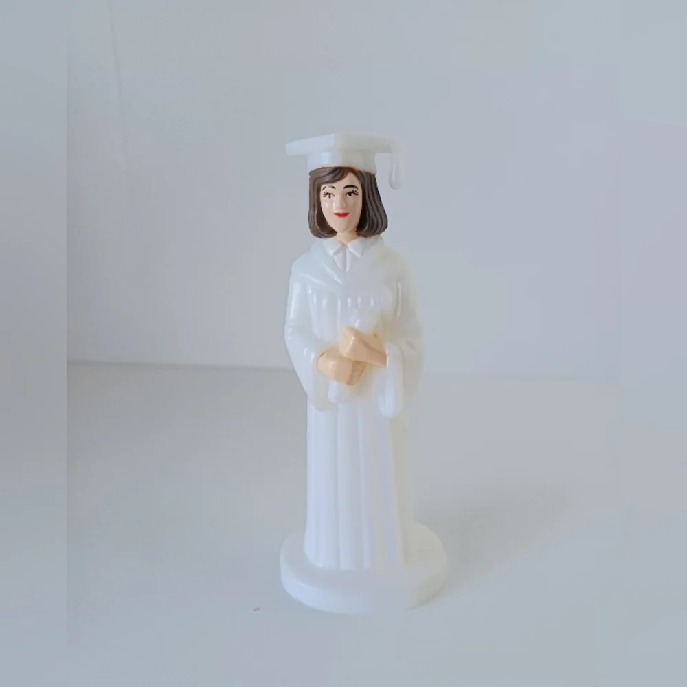 Graduation Girl Plastic Cake Topper In White Robe - Picture 1 of 7
